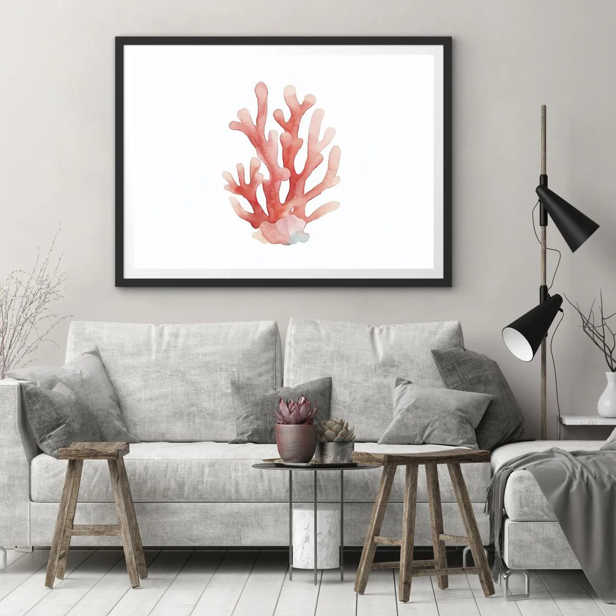 Plakát v černém rámu - Korálový korál - 70x50 cm