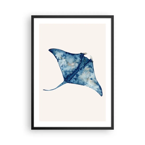 Plakát v černém rámu - Kresba rejnoka v odstínech modré - 50x70cm - Život v modři - Moderní nástěnná dekorace do obývacího pokoje a ložnice ARTTOR