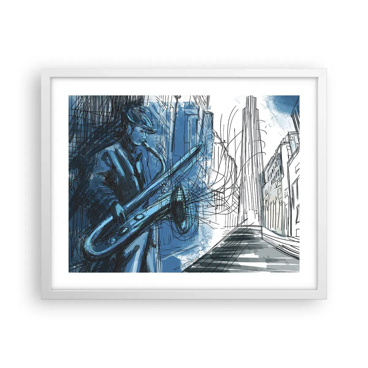 Plakát v bílém rámu - Městská rapsodie - 50x40 cm