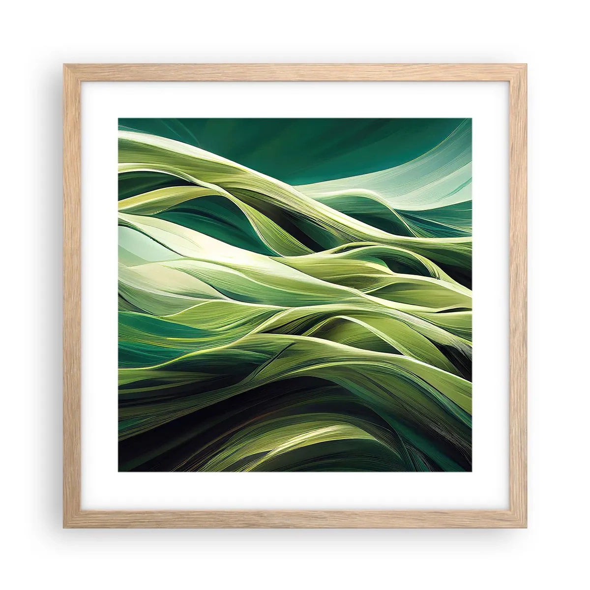 Plakát v rámu světlý dub - Abstraktní hra na zelenou - 40x40 cm