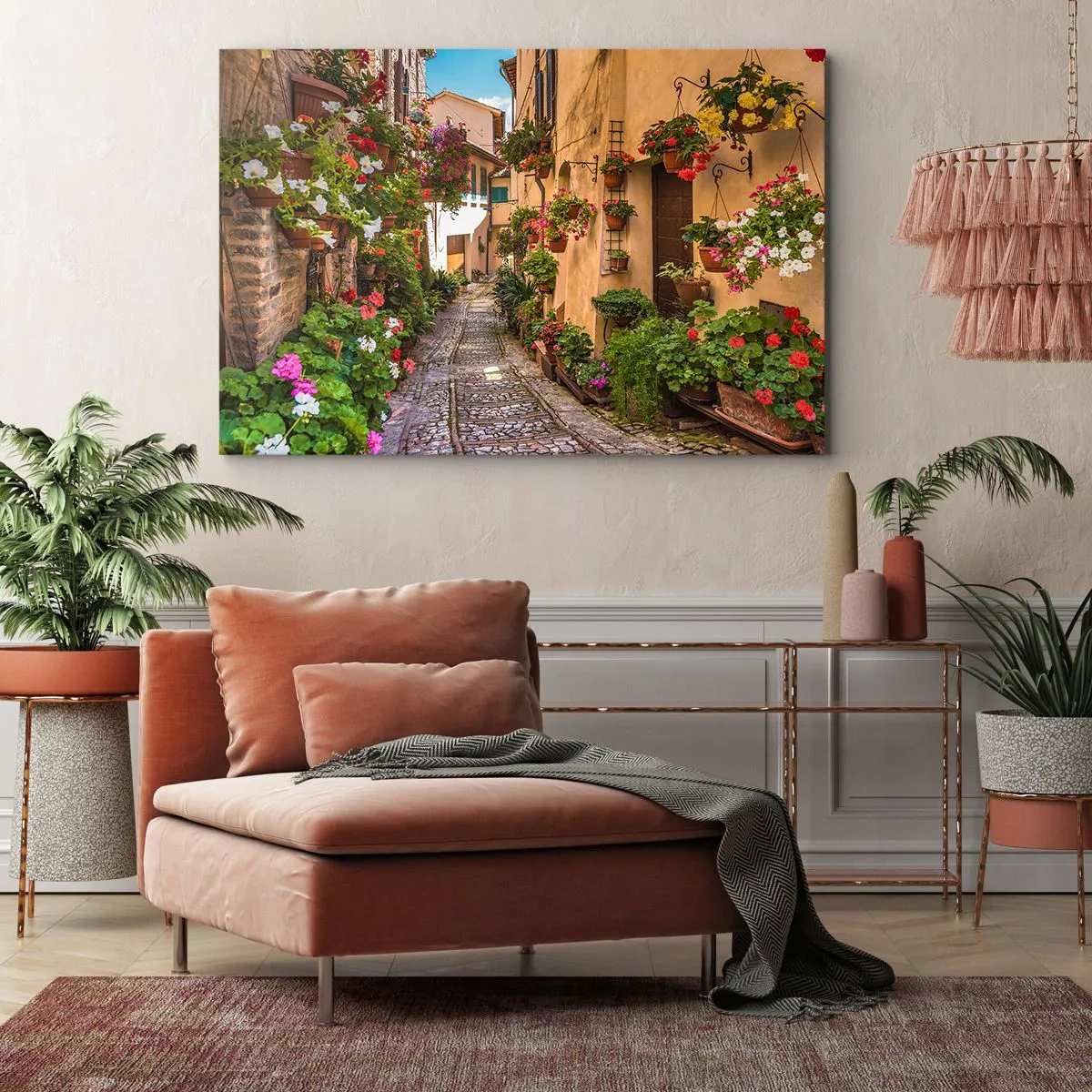 Obraz na plátně - Kouzelná ulice plná květin a květináčů - 70x50cm - Italské zákoutí - Moderní nástěnná dekorace do obývacího pokoje a ložnice ARTTOR
