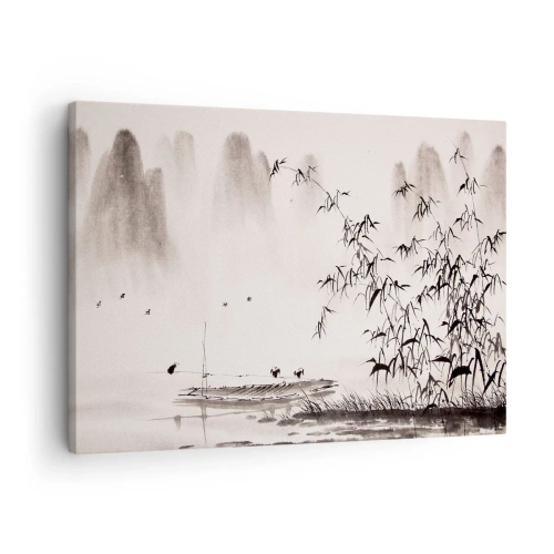 Obraz na plátně - Minimalistická krajina v orientálním stylu - 70x50cm - Klid rýžových polí - Moderní nástěnná dekorace do obývacího pokoje a ložnice ARTTOR