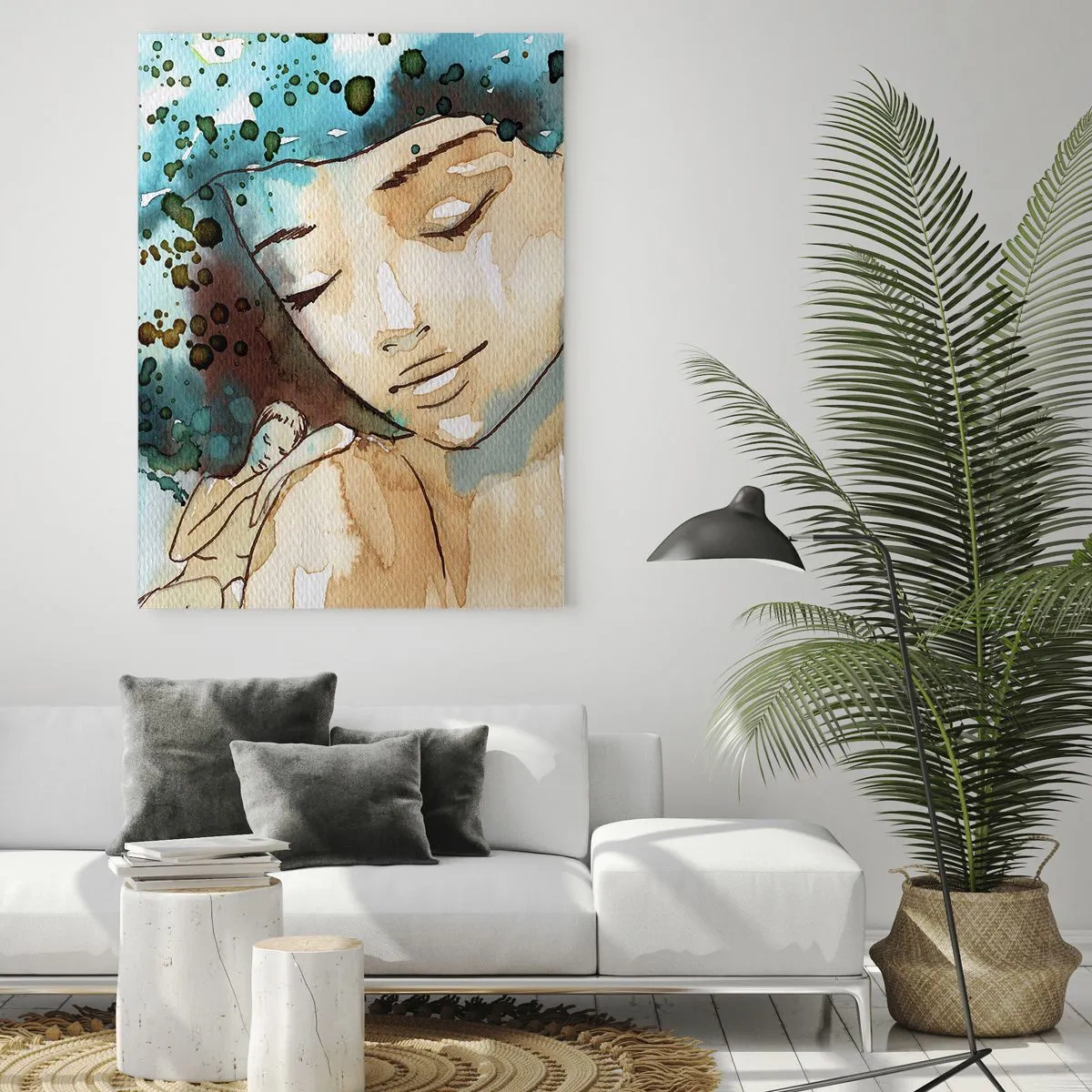 Obraz na skle - Lady in blue - 50x70 cm