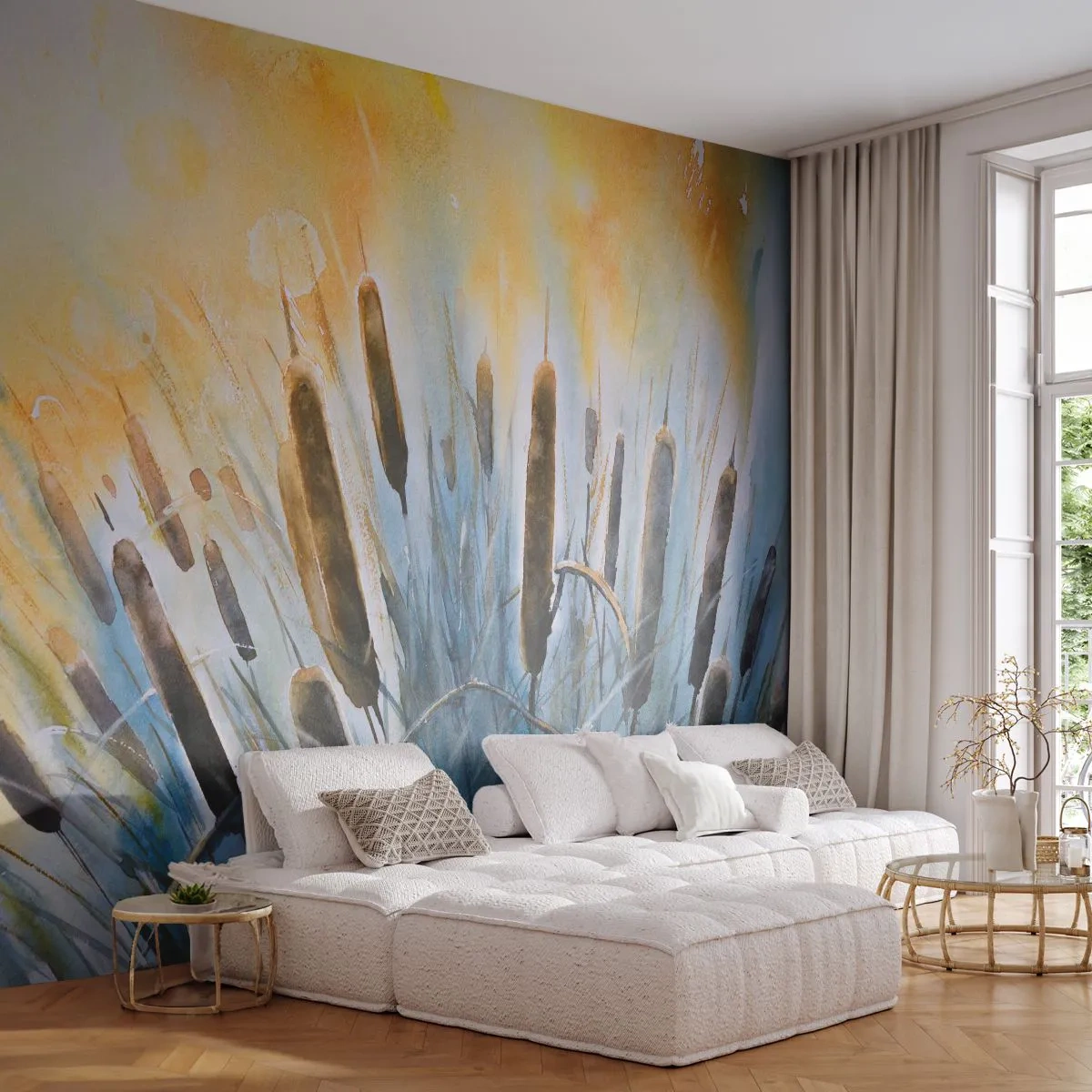 Fototapeta Premium Sand - Chlad vody, žár slunce - Třtina, Krajina, Květiny - 100x70 cm