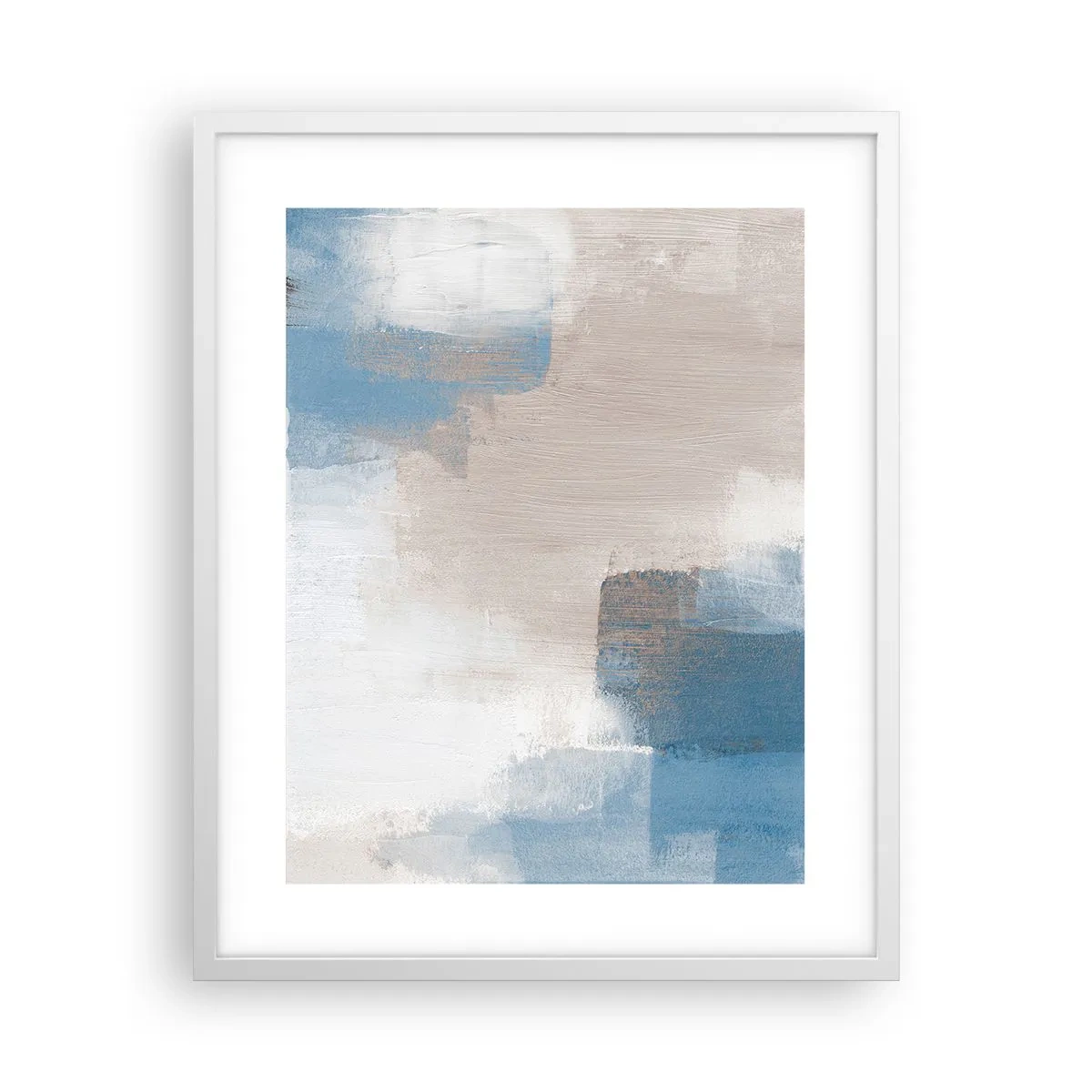 Plakát v bílém rámu - Růžová abstrakce za modrým závojem - 40x50 cm