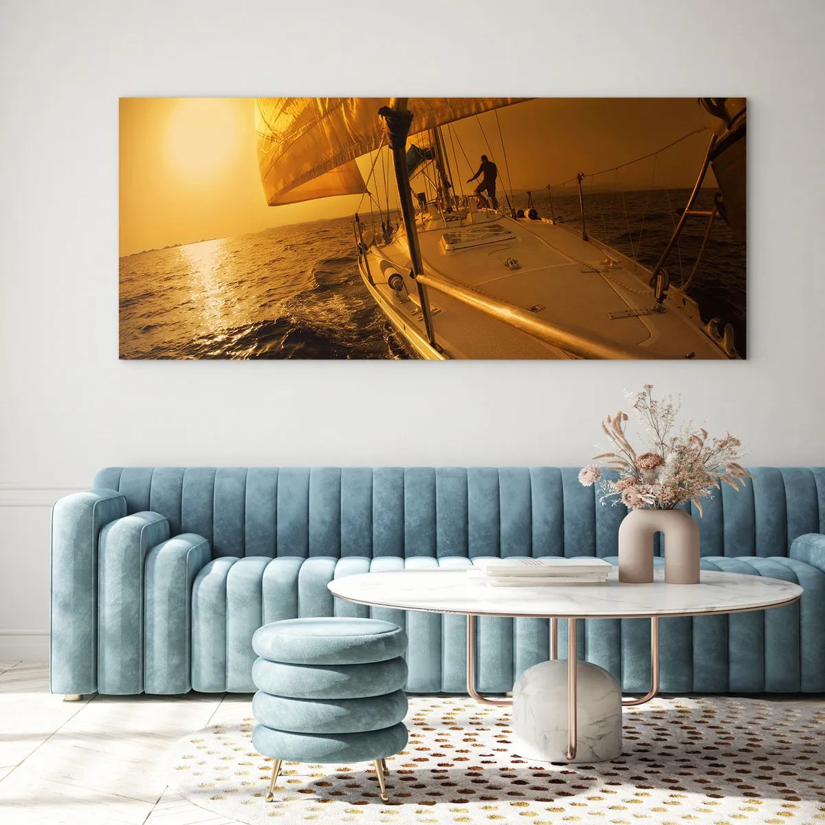 Obraz na skle - Zlatý večer po vícebarevném dni - 140x50 cm