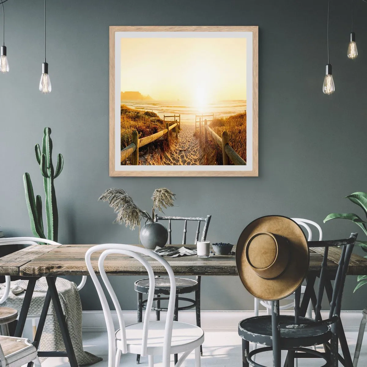 Plakát v rámu světlý dub - Dunami směrem ke slunci - 40x40 cm