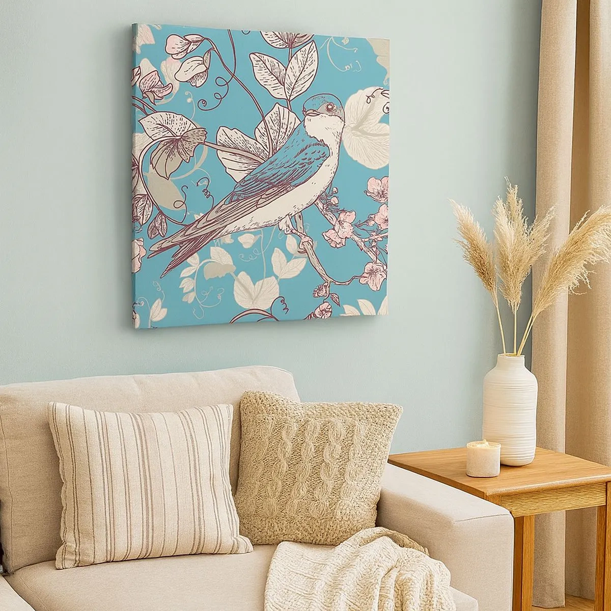 Obraz na plátně - Na bílém stromě ptáci a stříbrné listí - 30x30 cm