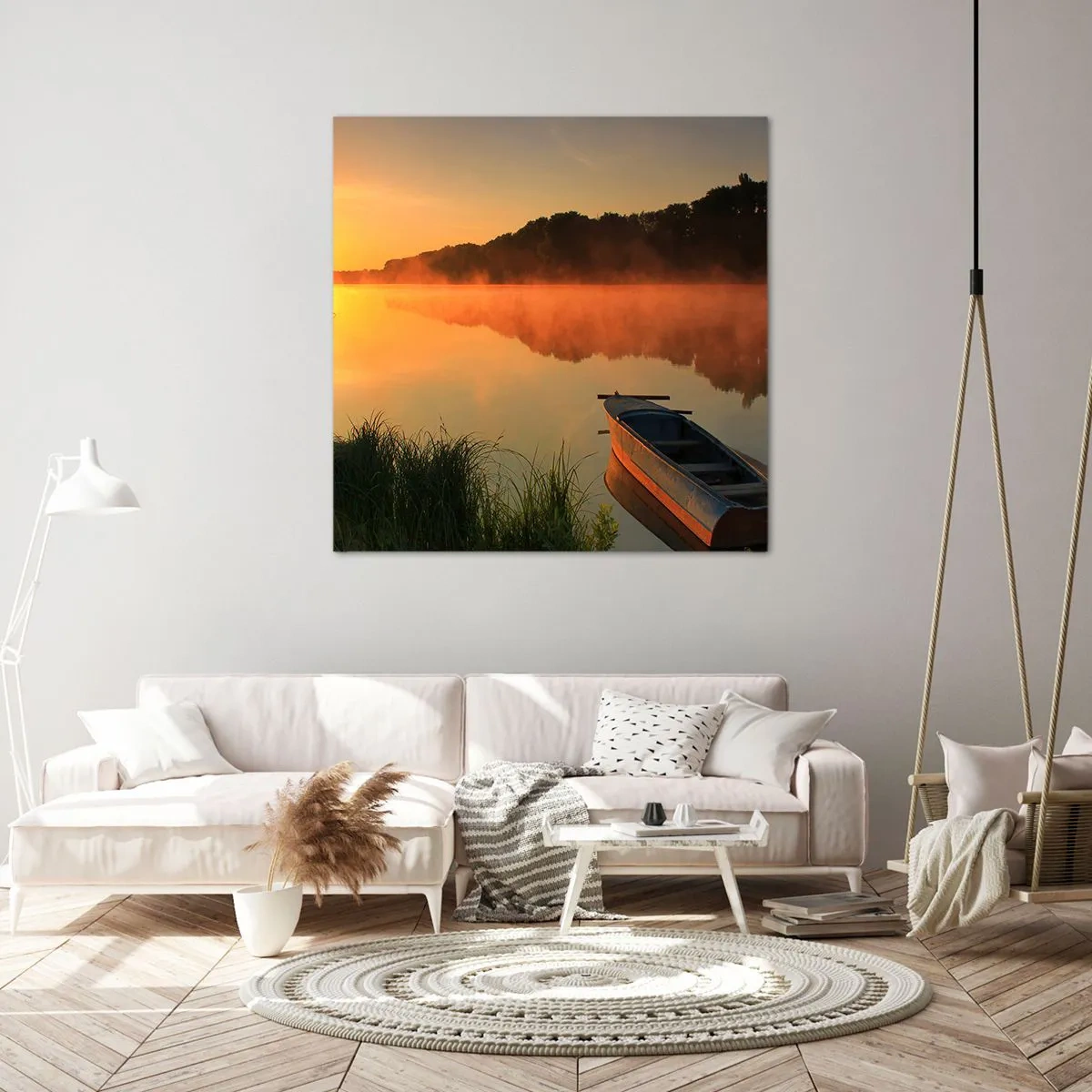 Obraz na plátně - Východ slunce u vody jako povrch zrcadla - 30x30 cm
