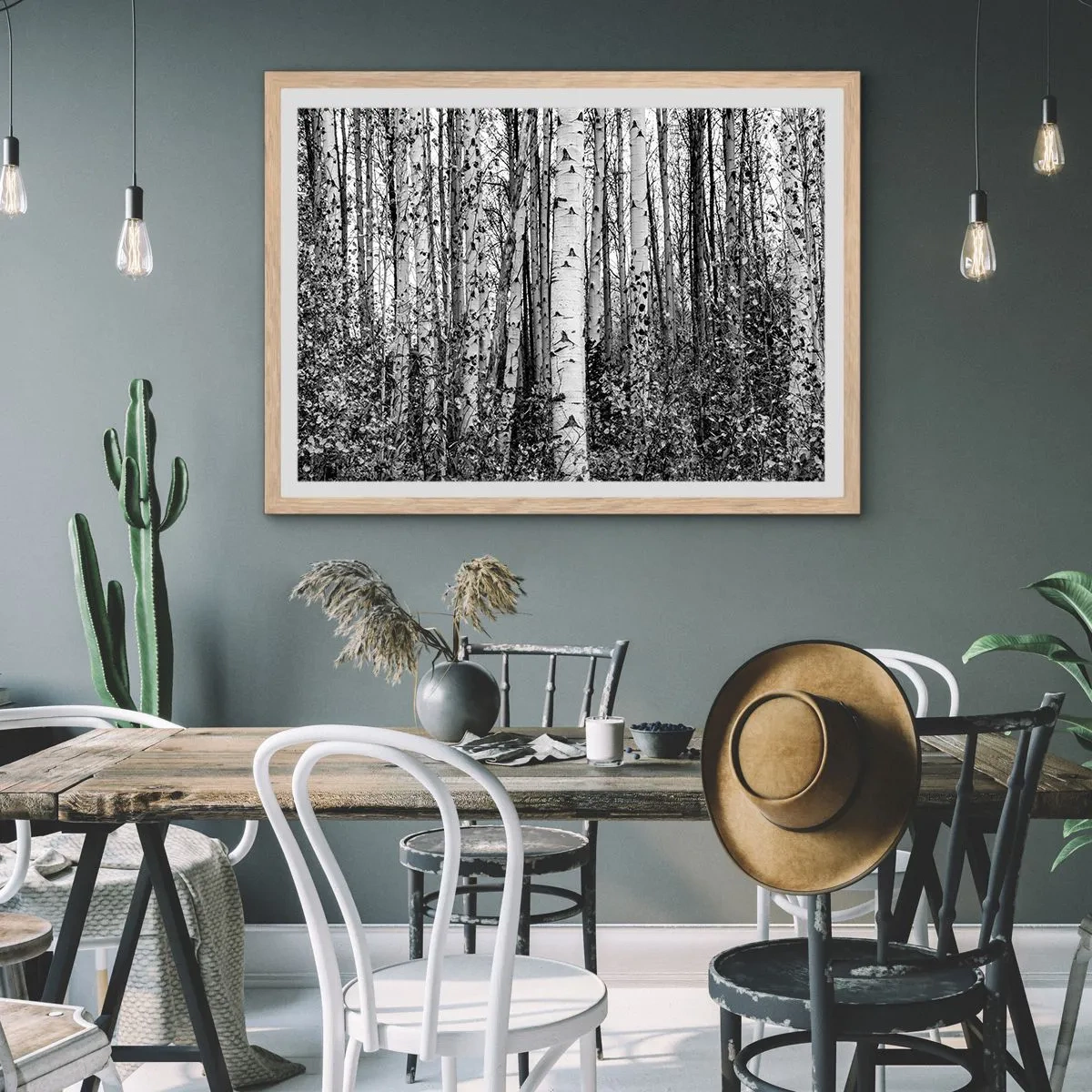 Plakát v rámu světlý dub - Březová kolonáda - 70x50 cm