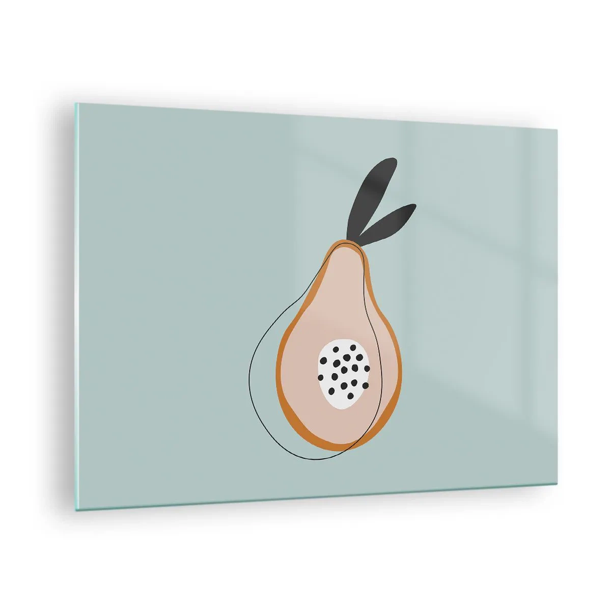 Obraz na skle - Abstraktní ilustrace hrušky v minimalistickém stylu - 70x50cm - Pronikání do podstaty věcí - Moderní nástěnná dekorace do obývacího pokoje a ložnice ARTTOR