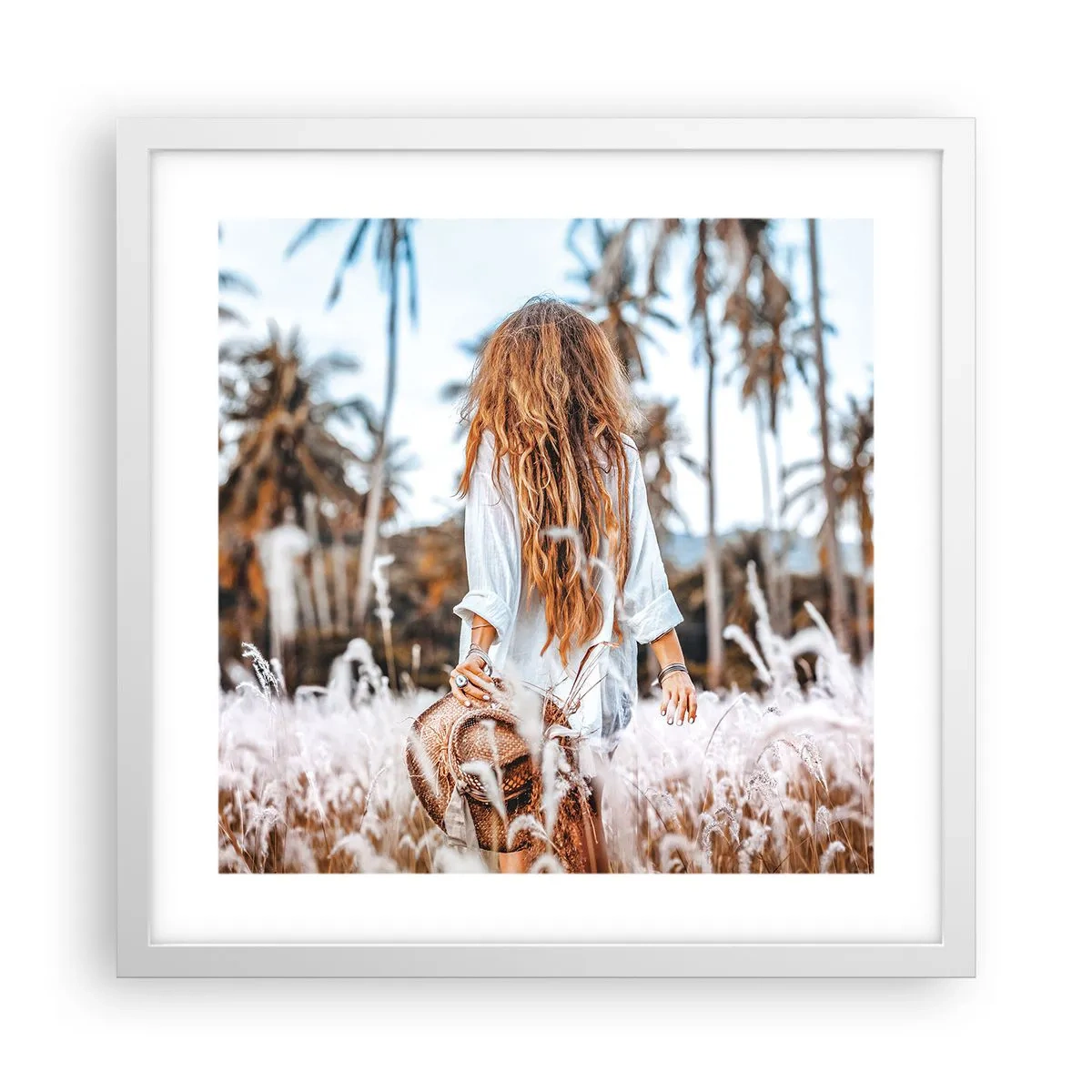Plakát v bílém rámu - Zrozená z travní chmýří - 40x40 cm