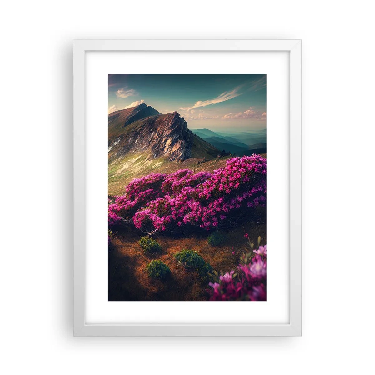 Plakát v bílém rámu - Léto na horách - 30x40 cm