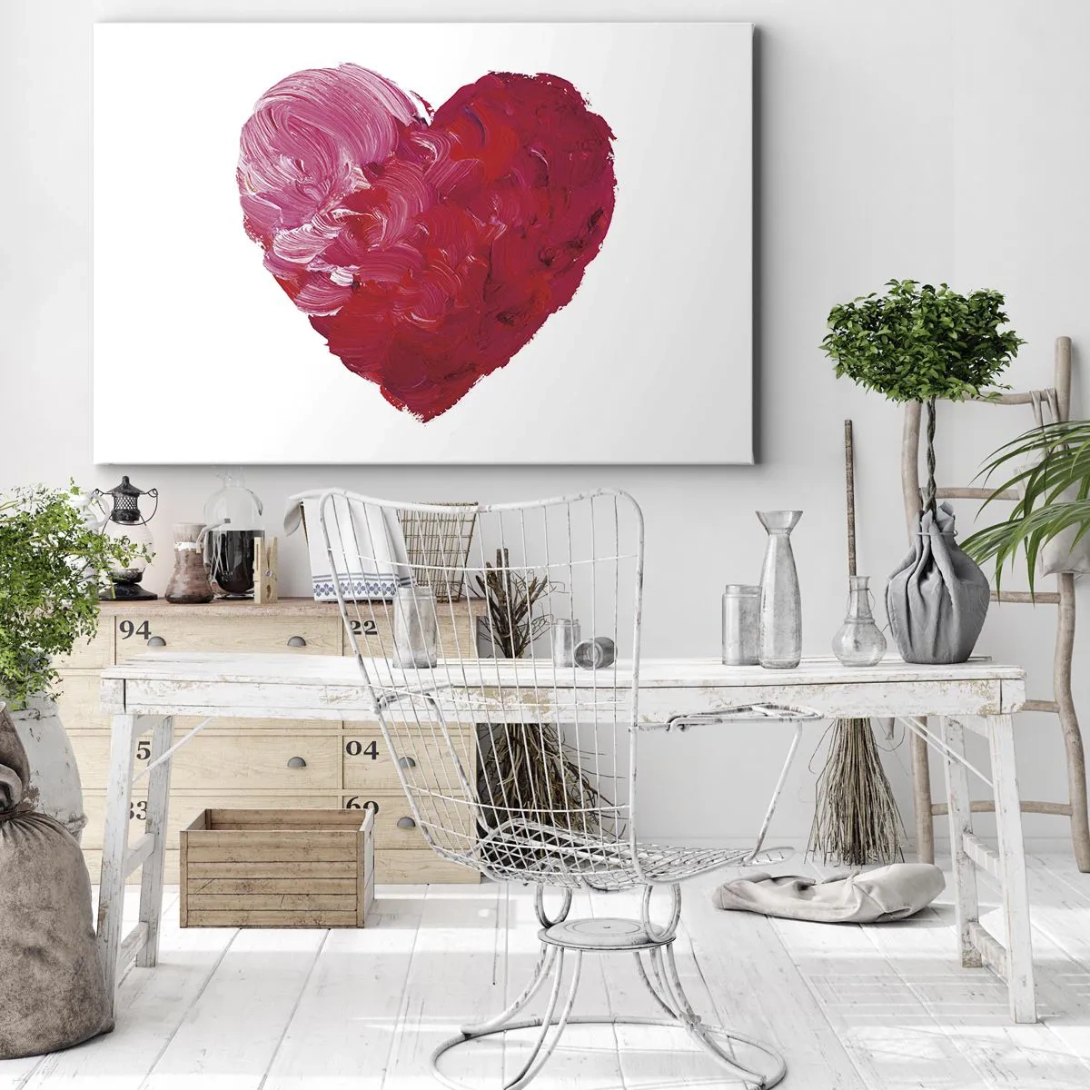 Obraz na plátně - Růžové a červené srdce namalované štětcem - 70x50cm - All you need is love - Moderní nástěnná dekorace do obývacího pokoje a ložnice ARTTOR