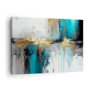 Obraz na plátně - Abstraktní kompozice s tyrkysovými a zlatými akcenty. - 70x50cm - Všechno plyne - Moderní nástěnná dekorace do obývacího pokoje a ložnice ARTTOR
