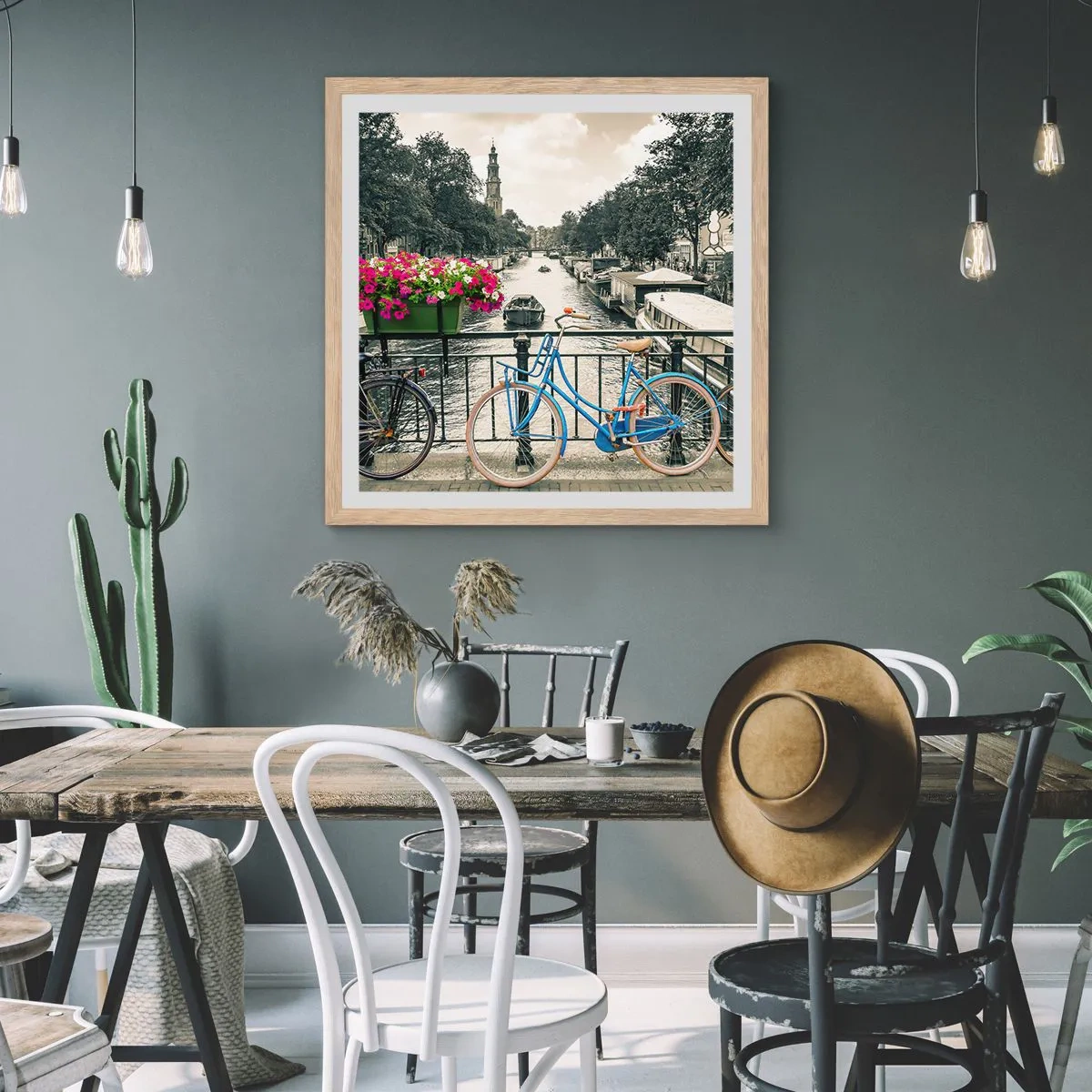 Plakát v rámu světlý dub - Barvy amsterdamské ulice - 60x60 cm