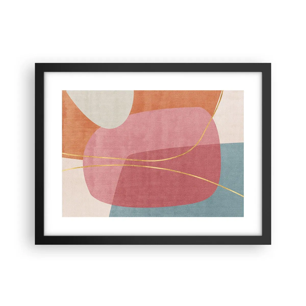Plakát v černém rámu - Pastelová kompozice se zlatou nití - 40x30 cm