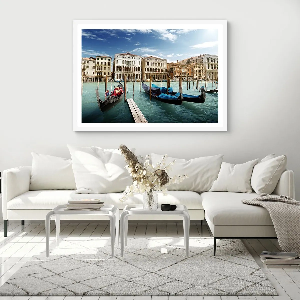Plakát v bílém rámu - Paláce v modři - 40x30 cm