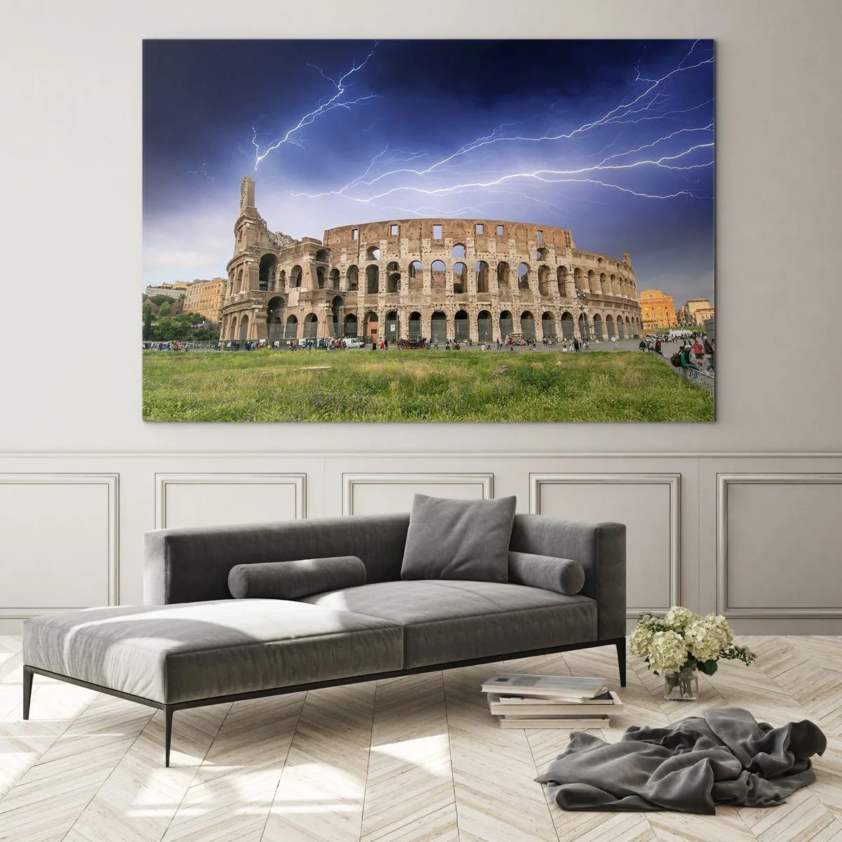 Obraz na skle - Koloseum v Římě během bouřky - 70x50cm - Aréna války - Moderní nástěnná dekorace do obývacího pokoje a ložnice ARTTOR