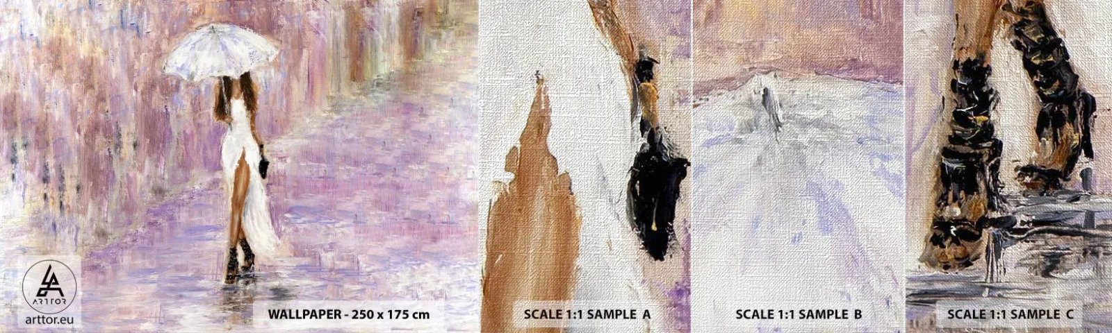 Vzor Fototapety Premium Canvas - V liliovém dešti - Žena, Móda, Procházka v dešti - 100x30 cm
