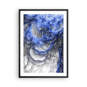 Plakát v černém rámu - Abstraktní vlny v odstínech modré a šedé - 50x70cm - Zrod vlny - Moderní nástěnná dekorace do obývacího pokoje a ložnice ARTTOR