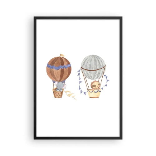 Plakát v černém rámu - Roztomilá zvířata v balóncích na bílém pozadí ve stylu akvarelu - 50x70cm - Přátelé na cestách - Moderní nástěnná dekorace do obývacího pokoje a ložnice ARTTOR