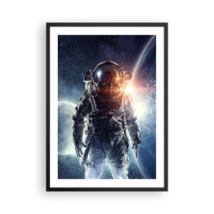 Plakát v černém rámu - Astronaut ve vesmíru s planetami a hvězdami v pozadí - 50x70cm - Vesmírné dobrodružství - Moderní nástěnná dekorace do obývacího pokoje a ložnice ARTTOR