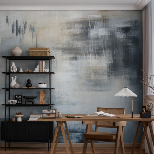 Fototapeta Standard Eco - Abstraktní kompozice v odstínech modré a šedé - 100x70cm - Za závojem modré - Moderní nástěnná dekorace do obývacího pokoje a ložnice ARTTOR