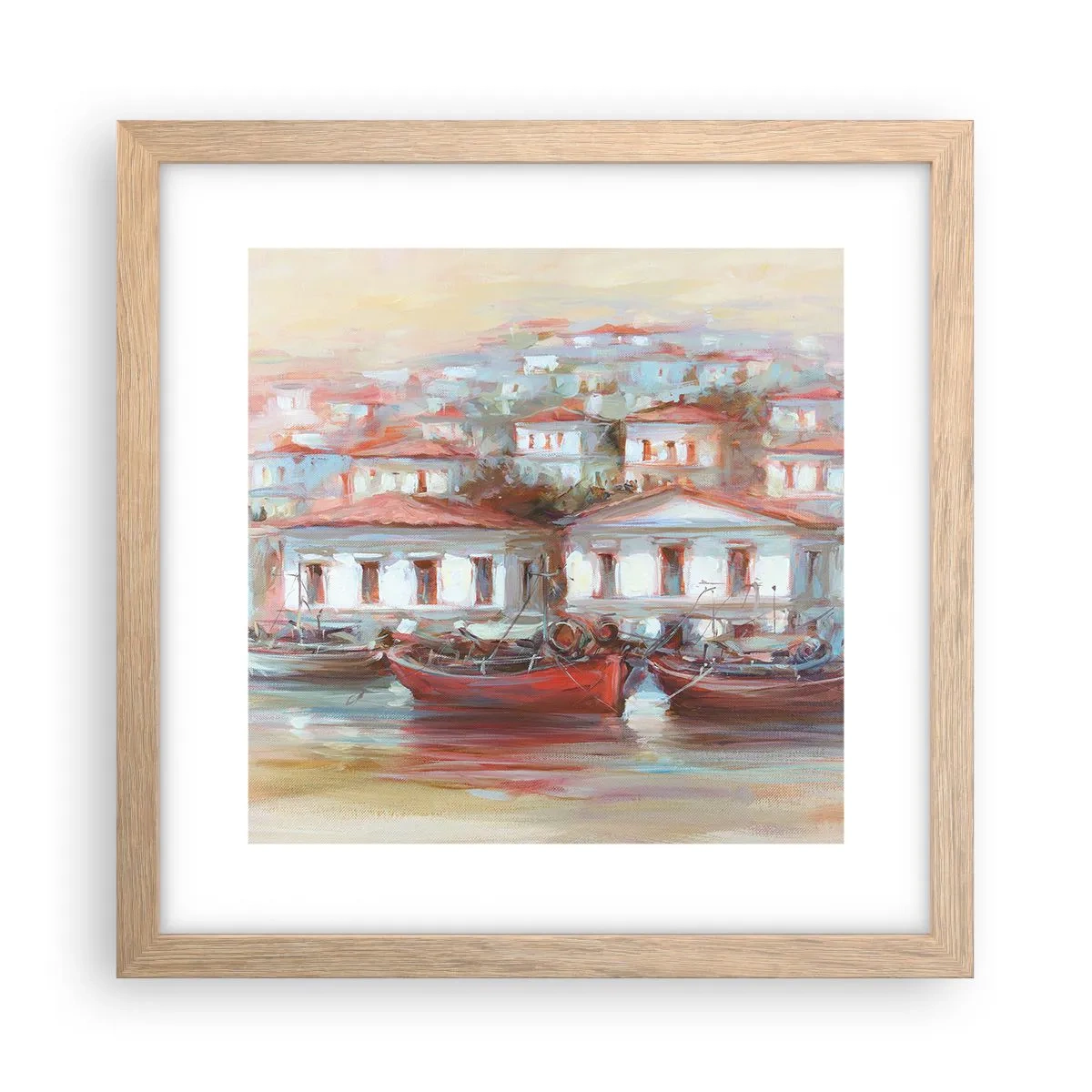 Plakát v rámu světlý dub - Šťastné městečko - 30x30 cm