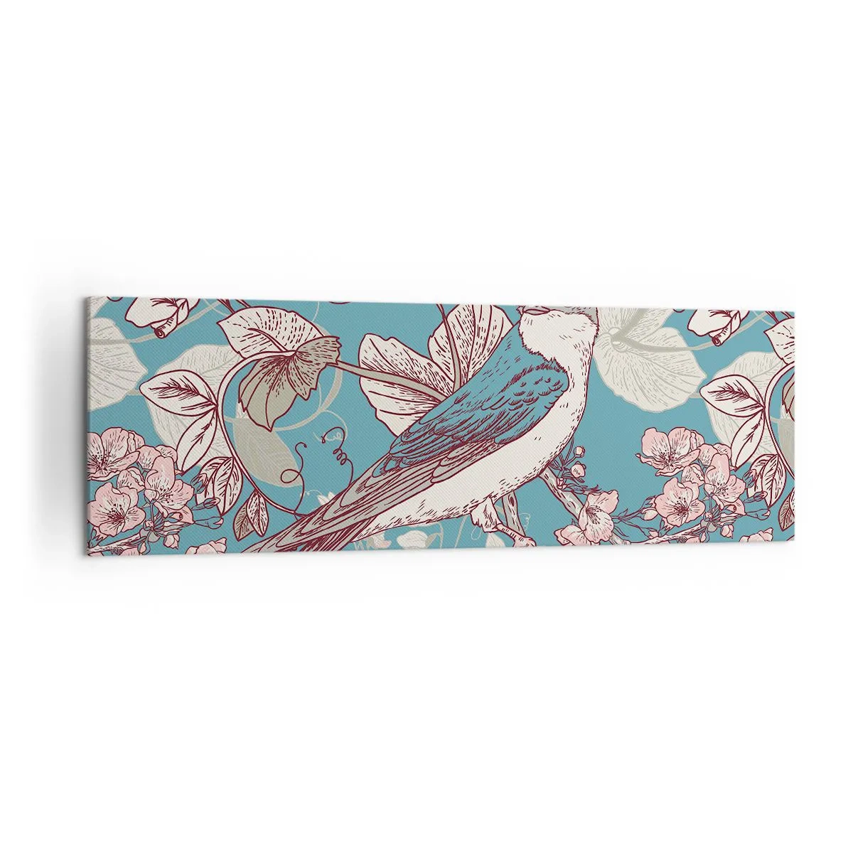 Obraz na plátně - Na bílém stromě ptáci a stříbrné listí - 160x50 cm