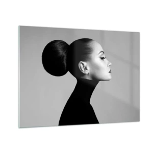 Obraz na skle - Stylová žena v černém na šedém pozadí - 70x50cm - Moderní Nefertiti - Moderní nástěnná dekorace do obývacího pokoje a ložnice ARTTOR