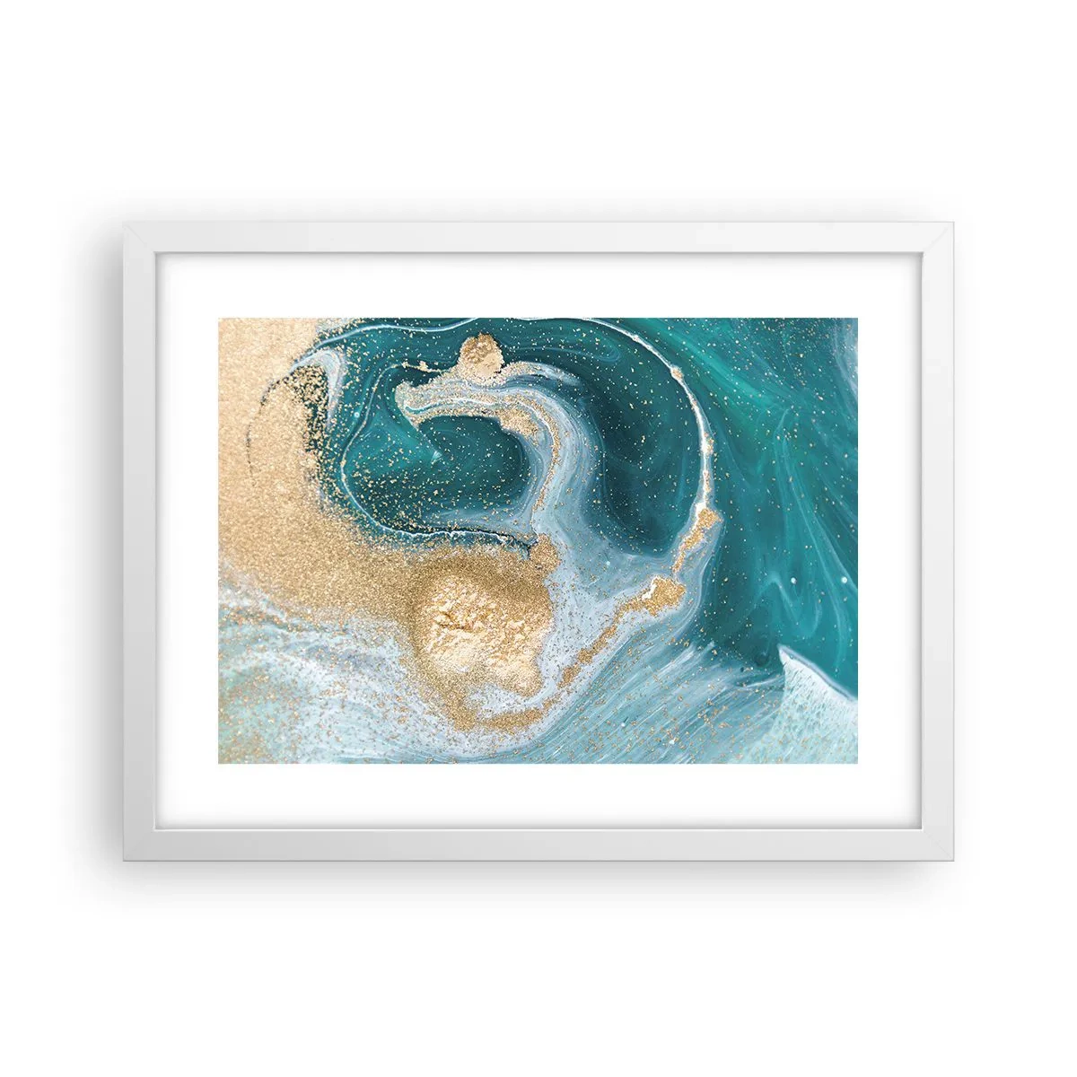 Plakát v bílém rámu - Vír zlaté a tyrkysové - 40x30 cm