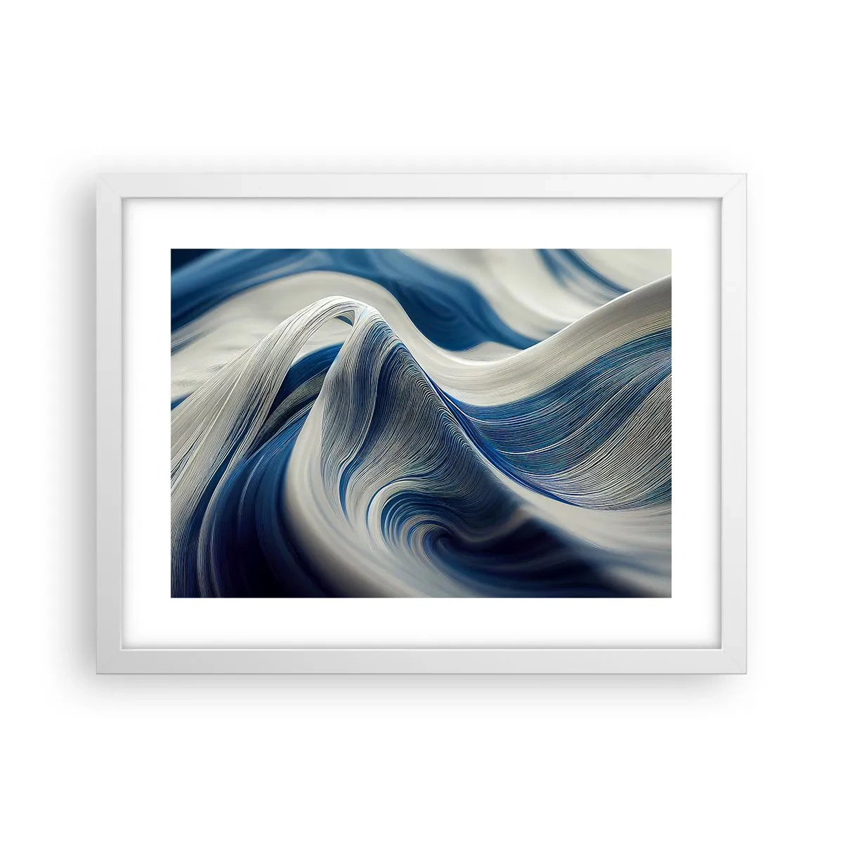 Plakát v bílém rámu - Plynulost modré a bílé - 40x30 cm