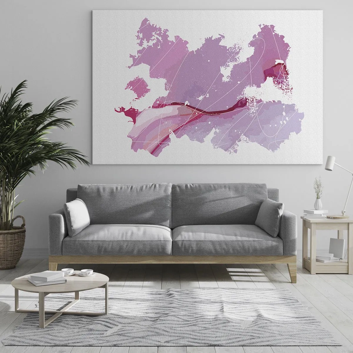 Obraz na skle - Abstraktní mapa v odstínech růžové a fialové na bílém pozadí - 70x50cm - Mapa růžového světa - Moderní nástěnná dekorace do obývacího pokoje a ložnice ARTTOR