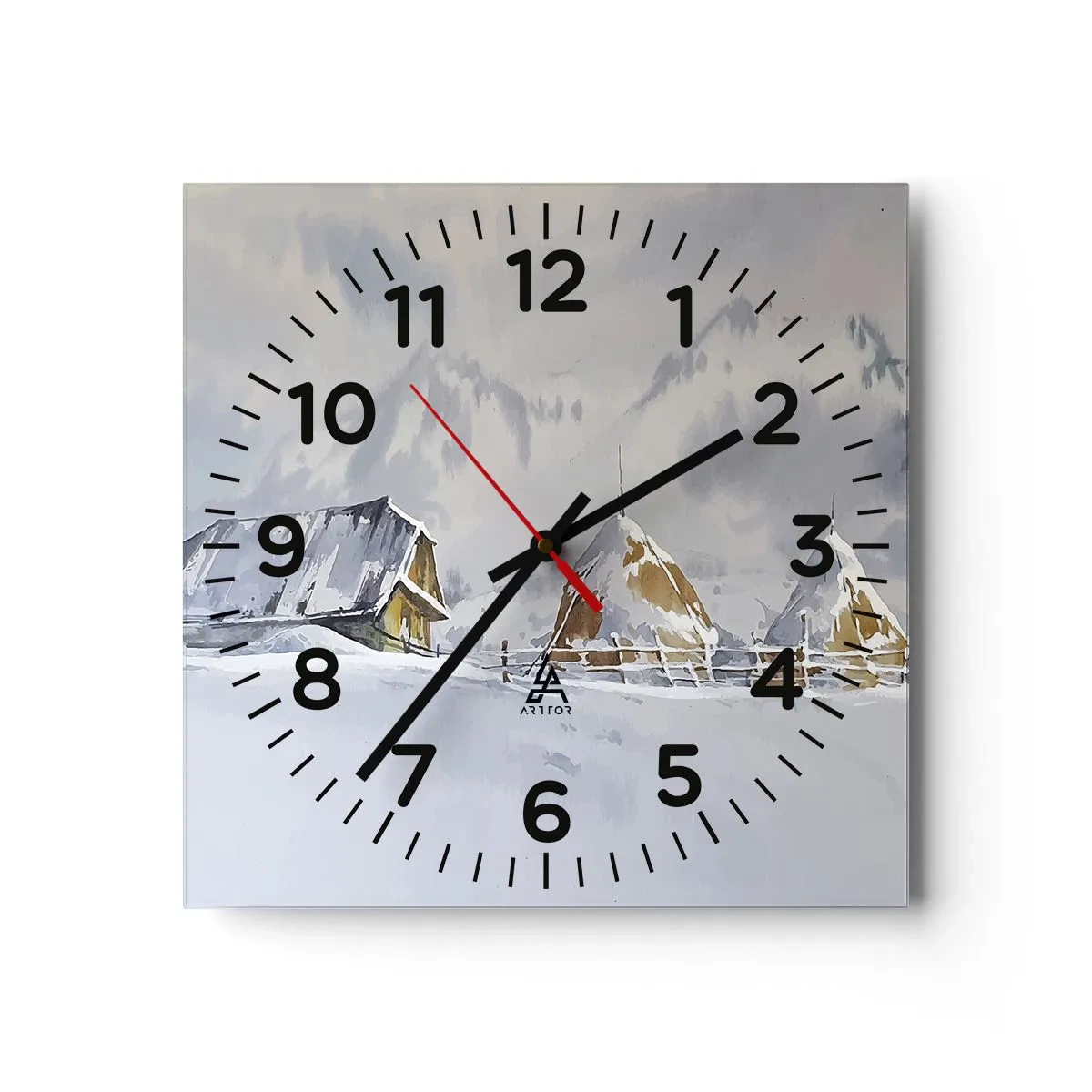 Nástěnné hodiny - V zasněženém údolí - 30x30 cm