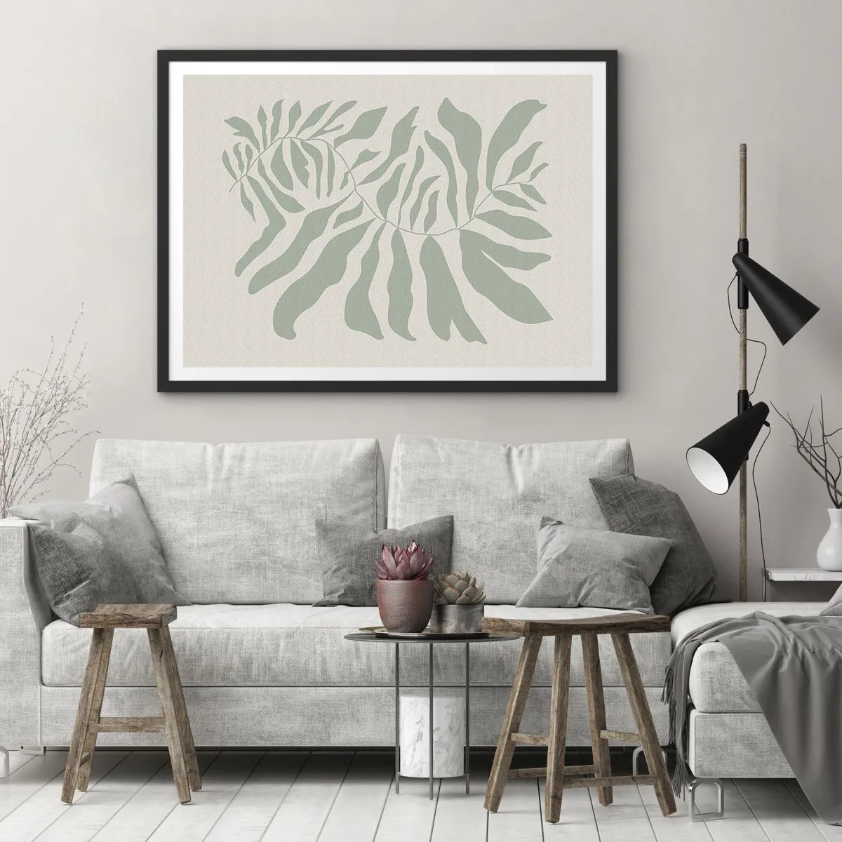 Plakát v černém rámu - Smaragdová větev - 50x40 cm