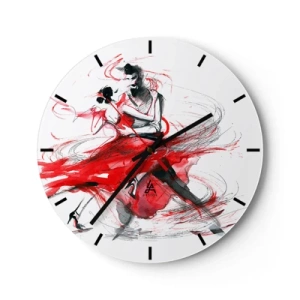 Nástěnné hodiny - Tanečníci tanga v červených, dynamických akvarelových tahech - 30x30cm - Tango - rytmus náruživostí - Moderní nástěnná dekorace do obývacího pokoje, kuchyně a ložnice ARTTOR