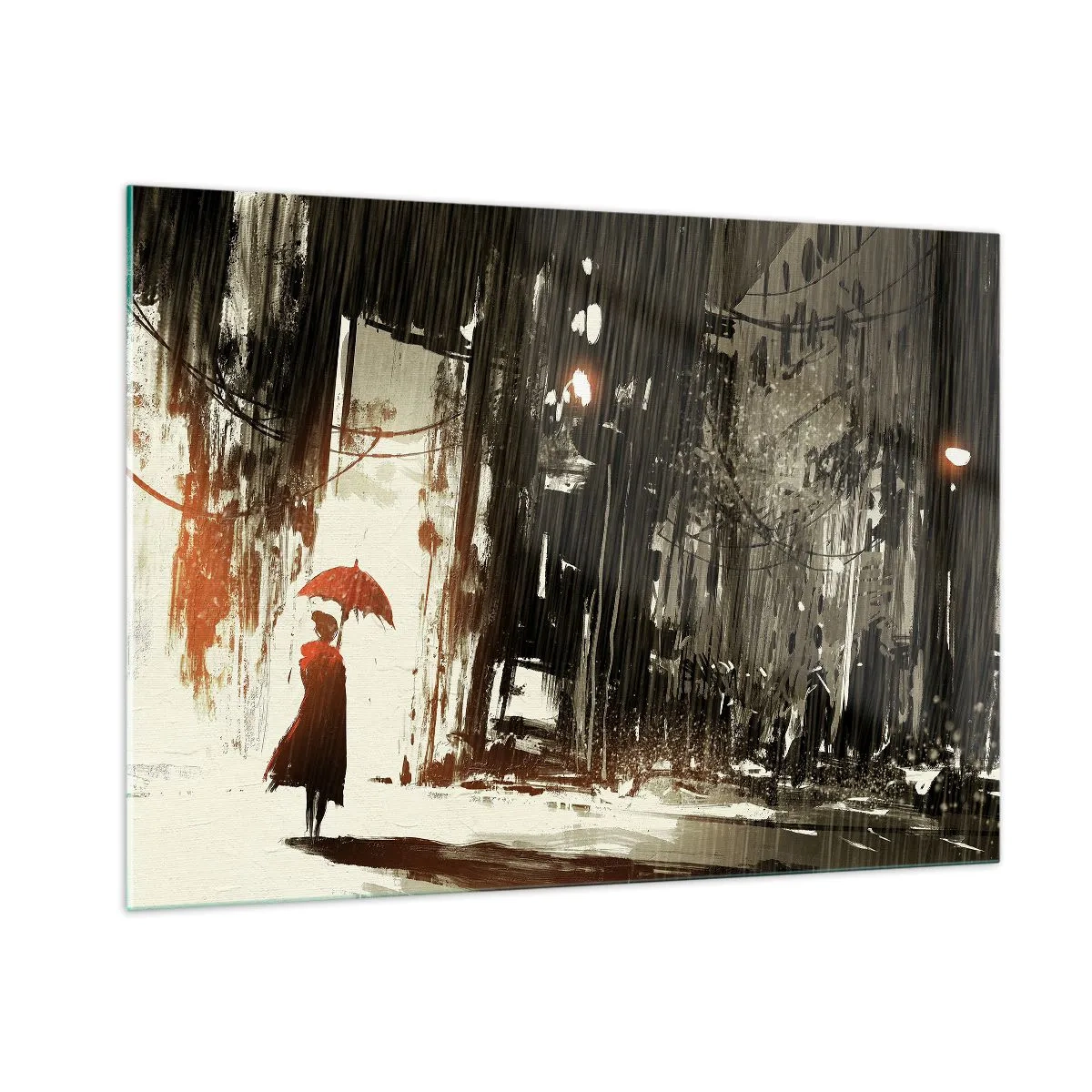 Obraz na skle - Poezie červeného deštníku - 100x70 cm