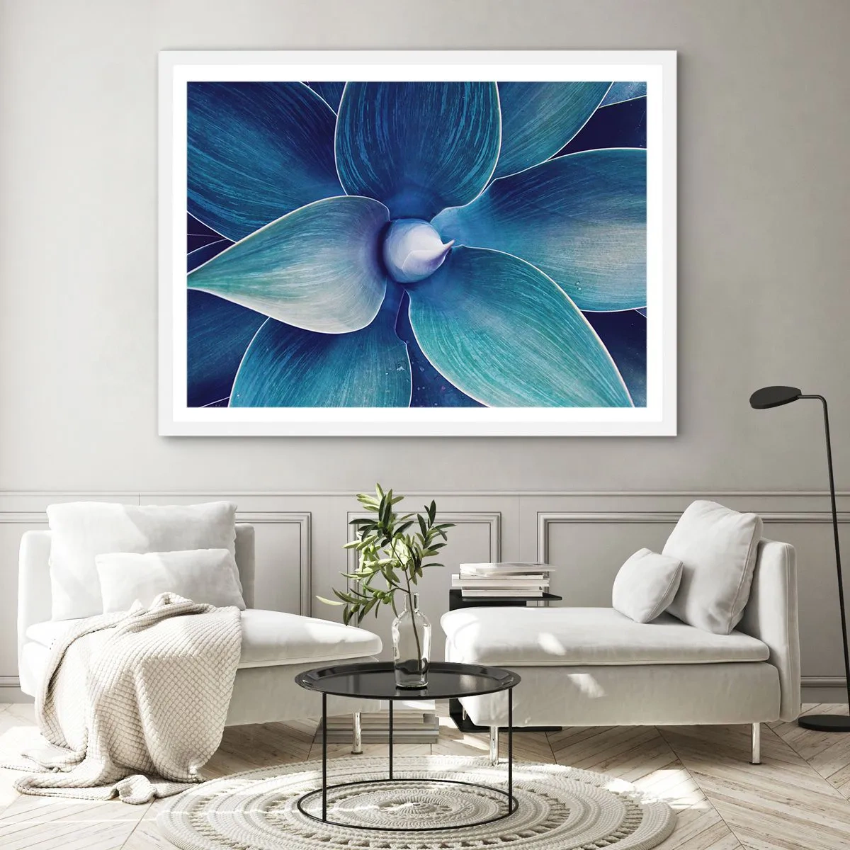 Plakát v bílém rámu - Namodralý od nebe - 70x50 cm