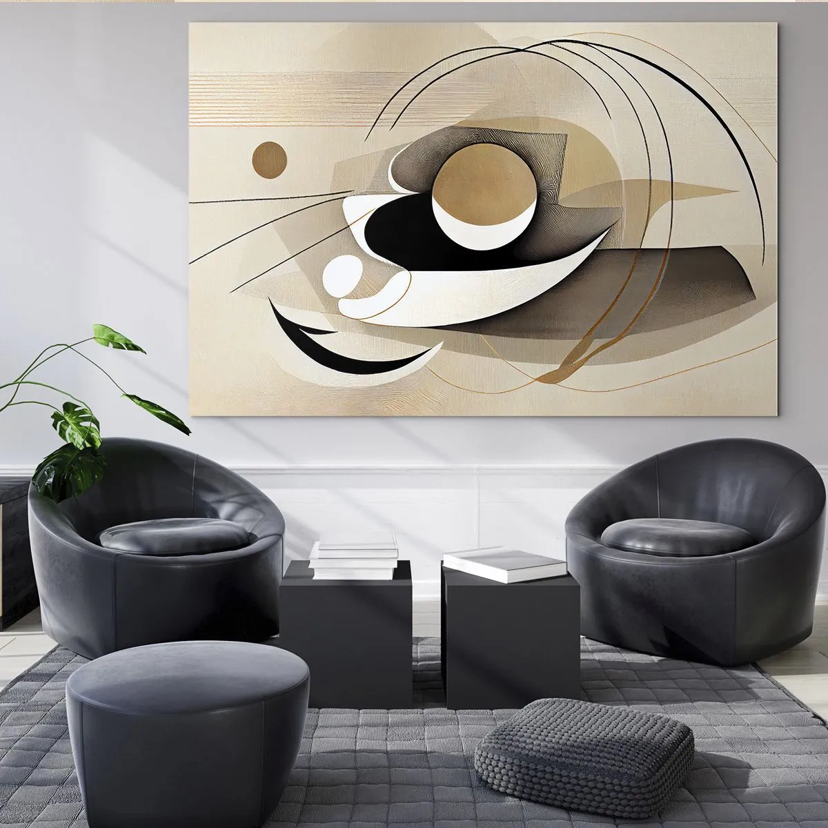 Obraz na skle - Minimalistická abstrakce v béžové barvě s geometrickými tvary - 70x50cm - Kompozice: podstata věcí - Moderní nástěnná dekorace do obývacího pokoje a ložnice ARTTOR