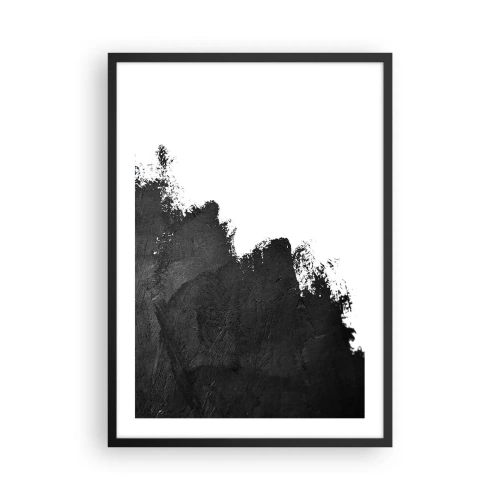 Plakát v černém rámu - Minimalistická abstrakce s černým akcentem na bílém pozadí - 50x70cm - Živly: země - Moderní nástěnná dekorace do obývacího pokoje a ložnice ARTTOR