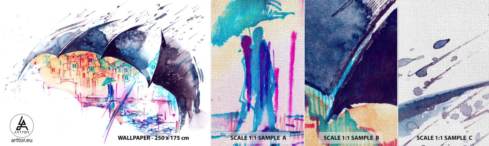 Vzor Fototapety Premium Canvas - Procházka v dešti - Abstrakce, Deštník, Architektura - 100x30 cm