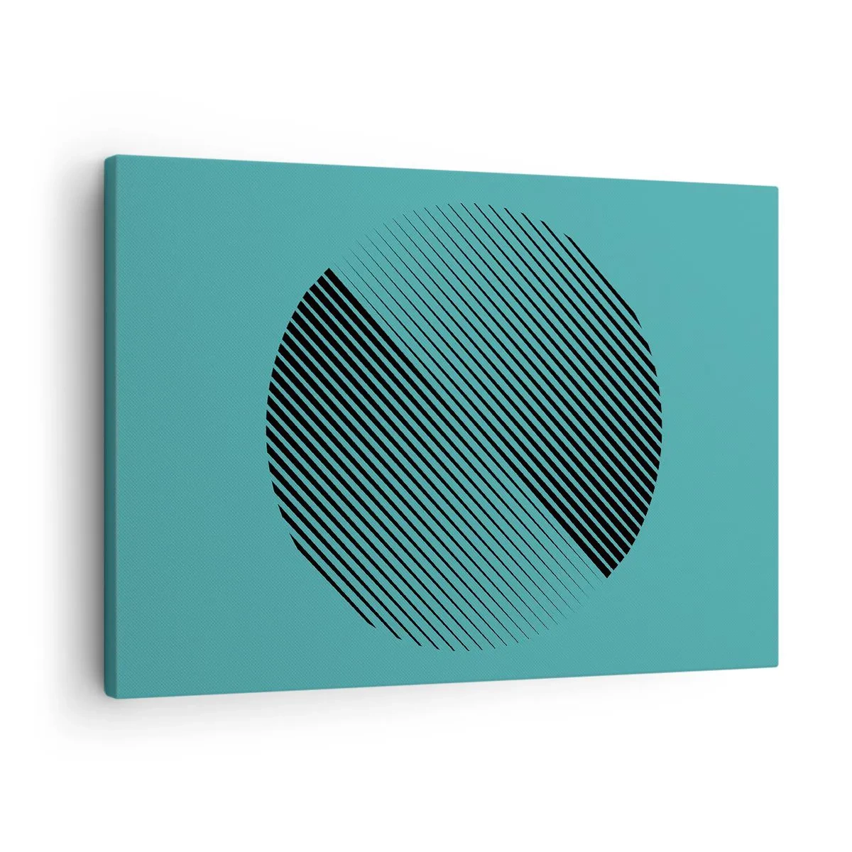 Obraz na plátně - Minimalistický kruh s čarami na tyrkysovém pozadí. - 70x50cm - Kruh – geometrická variace - Moderní nástěnná dekorace do obývacího pokoje a ložnice ARTTOR