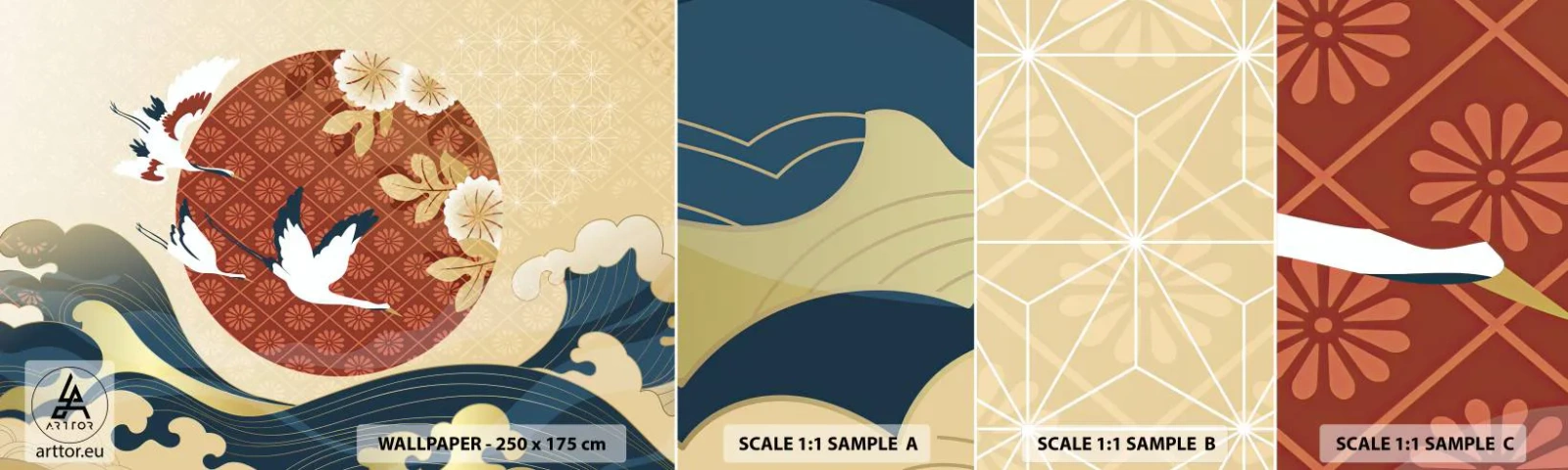 Fototapeta Vzorek Standard Eco - Japonská pohádka - Volavka, Pták, Abstrakce - 100x30 cm