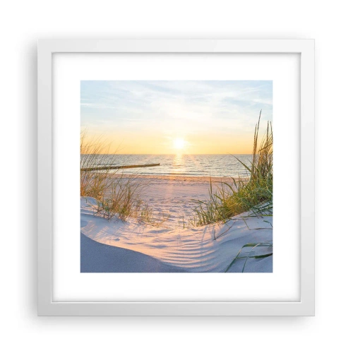 Plakát v bílém rámu - Šumění moře, zpěv ptáků, divoká pláž uprostřed trávy… - 30x30 cm