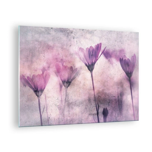 Obraz na skle - Jemné květiny v pastelových odstínech fialové - 70x50cm - Sen květin - Moderní nástěnná dekorace do obývacího pokoje a ložnice ARTTOR