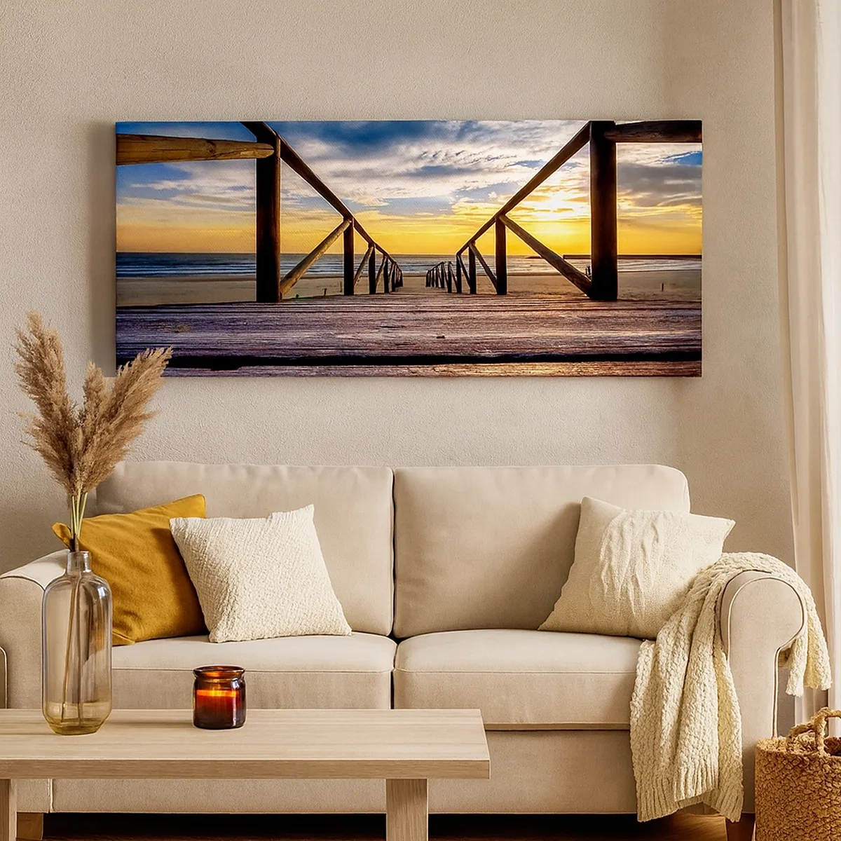 Obraz na plátně - Přímo na tichou pláž při západu slunce - 30x30 cm