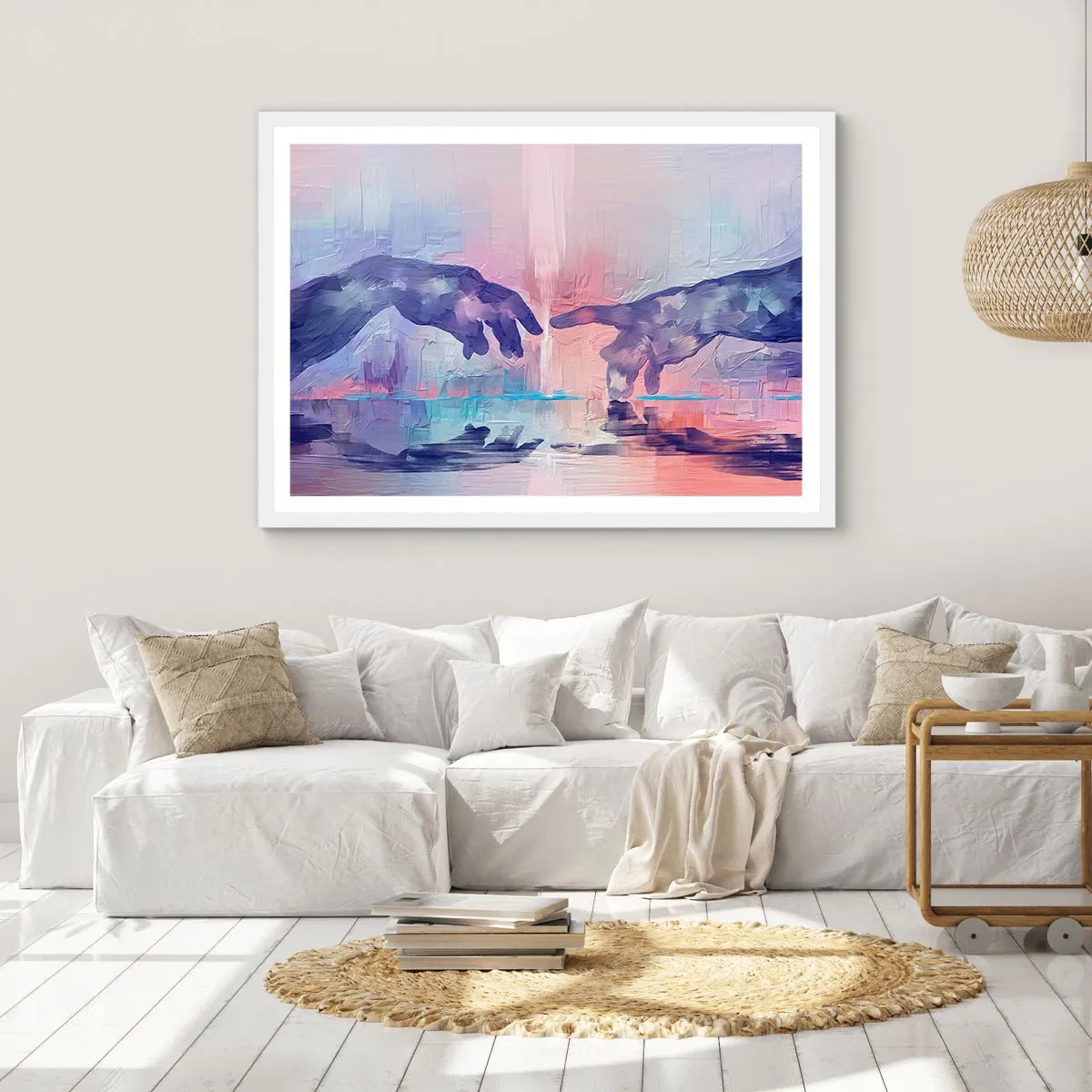 Plakát v bílém rámu - Božská jiskra života - 100x70 cm