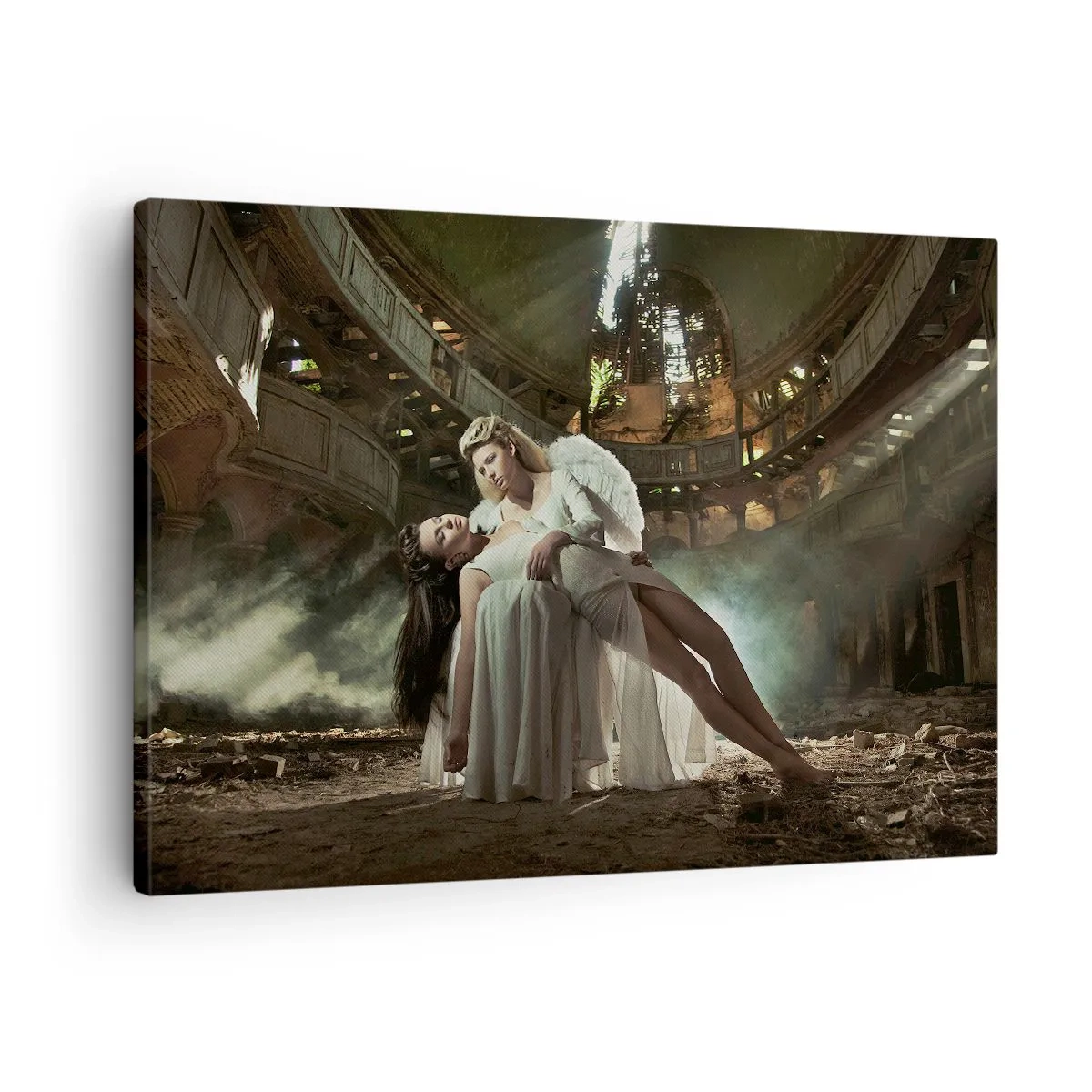 Obraz na plátně - Dvě postavy v troskách s hrou světla - 70x50cm - Duch starého divadla - Moderní nástěnná dekorace do obývacího pokoje a ložnice ARTTOR