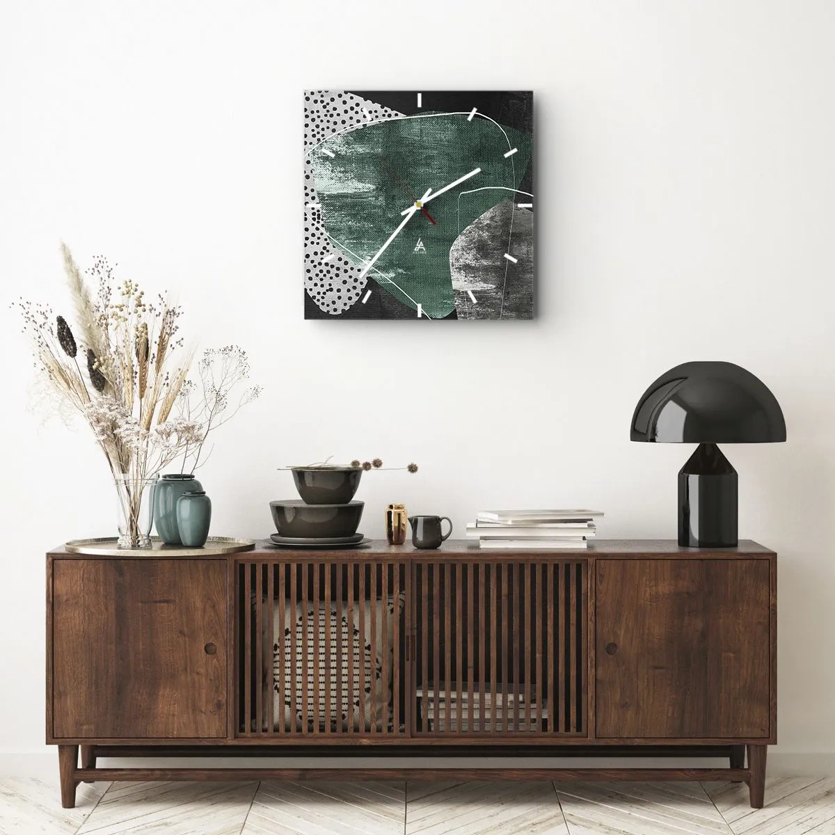 Nástěnné hodiny - Barevná abstrakce se zlatou vločkou - 30x30 cm